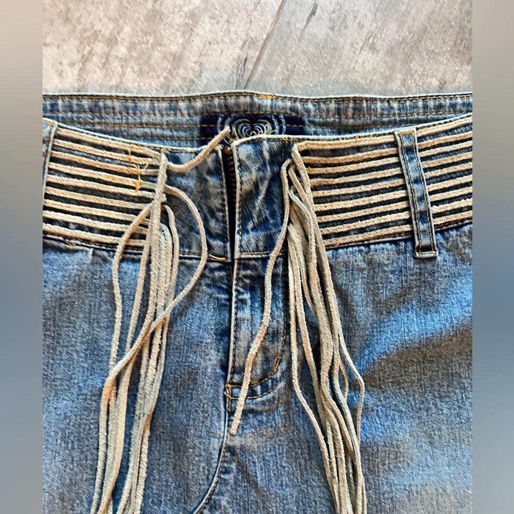 Y2K Angels Blue boho Denim Maxi Skirt with Tassel Waistband Sz 6 - Picture 3 of 9